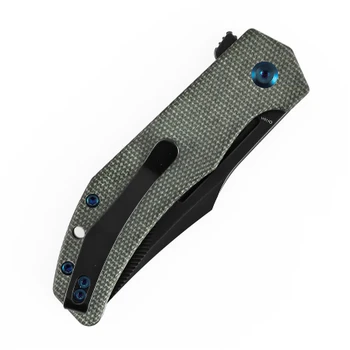 Tenable Orion Folding Knife Green Micarta Handle Nitro-V Clip Point Plain Edge Blackwash Finish B1089C4