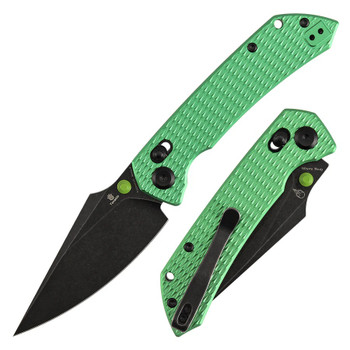 Tenable Fenrir Folding Knife Green Aluminum Handle Nitro-V Harpoon Plain Edge Blackwash Finish T1034V16