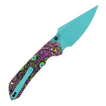 Tenable Fenrir Folding Knife Jade G10/Purple Undead Handle 14C28N Harpoon Plain Edge Blue Finish T1034F7