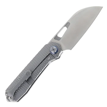Kunwu Knives Diablo Folding Knife Textured TItanium handle Satin Vanax Blade K717T-1A
