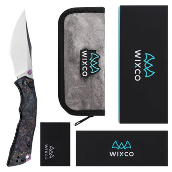 Wixco Jugger Folding Knife Black/Red/Yellow Carbon Fiber Handle N690 Plain Edge Stonewash Finish WX22-A
