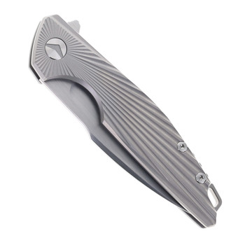 FerraMonster Aurora Rays Folding Knife Grey Polished Beadblast Handle M390 Plain Edge Hand Rubbed Satin Finish FM23002-A