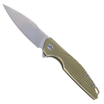 FerraMonster Aurora Rays Folding Knife Golden Titanium Handle M390 Plain Edge Stonewash Finish FM23002-B