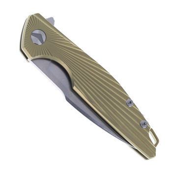 FerraMonster Aurora Rays Folding Knife Golden Titanium Handle M390 Plain Edge Stonewash Finish FM23002-B