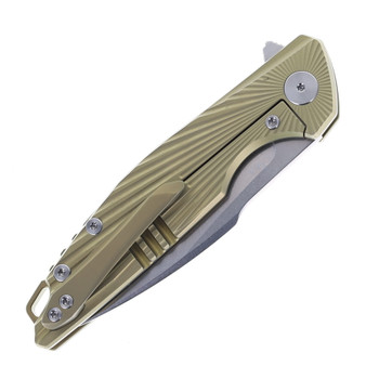 FerraMonster Aurora Rays Folding Knife Golden Titanium Handle M390 Plain Edge Stonewash Finish FM23002-B