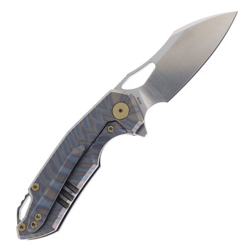 FerraMonster Glideman Folding Knife Tiger Flame Titanium Handle M390 Plain Edge Satin Finish FM23003-D