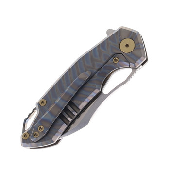 FerraMonster Glideman Folding Knife Tiger Flame Titanium Handle M390 Plain Edge Satin Finish FM23003-D