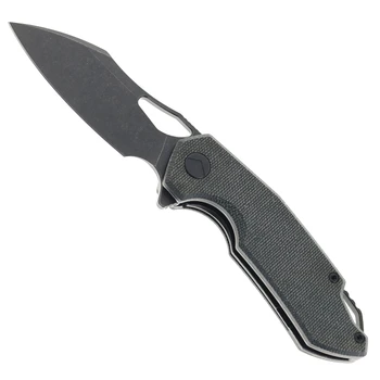FerraMonster Glideman Folding Knife Blue Canvas Micarta Handle 154CM Plain Edge Black Stonewash Finish FM23003CP-C