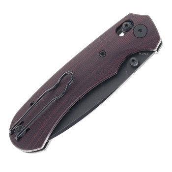 FerraMonster Spectrum Folding Knife Red Canvas Micarta Handle 154CM Plain Edge Black Stonewash Finish FM23004CP-B