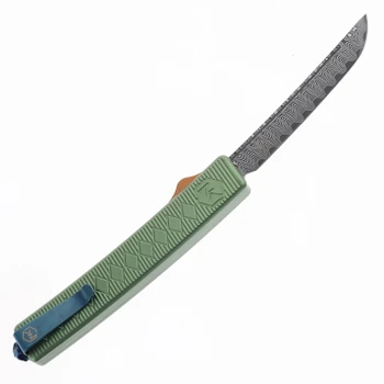 Normandy Knives Shogun OTF Automatic Knife Green Aluminum Handle Damascus W/ VG10 Core Blade S-GD