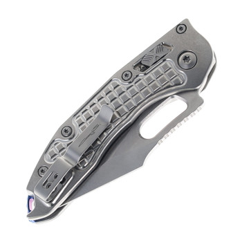 Microtech Stitch Marfione Select Ram-Lok Folding Knife Frag Titanium Handle with Blue Accents Stonewash M390MK Blade 169RL-10FRMS2