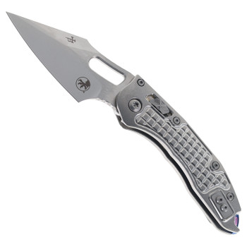 Microtech Stitch Marfione Select Ram-Lok Folding Knife Frag Titanium Handle with Blue Accents Stonewash M390MK Blade 169RL-10FRMS2