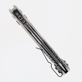 Microtech MSI Marfione Select Ram-Lock Folding Knife Stonewash Frag Handle with Blue Backspacer Titanium Stonewash M390MK Blade 210-10FRMS2