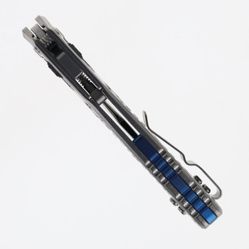 Microtech MSI Marfione Select Ram-Lock Folding Knife Stonewash Frag Handle with Blue Backspacer Titanium Stonewash M390MK Blade 210-10FRMS2