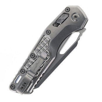 Microtech MSI Marfione Select Ram-Lock Folding Knife Stonewash Frag Handle with Blue Backspacer Titanium Stonewash M390MK Blade 210-10FRMS2