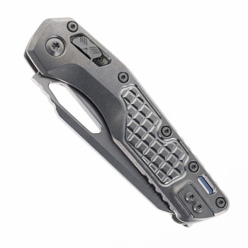 Microtech MSI Marfione Select Ram-Lock Folding Knife Stonewash Frag Handle with Blue Backspacer Titanium Stonewash M390MK Blade 210-10FRMS2