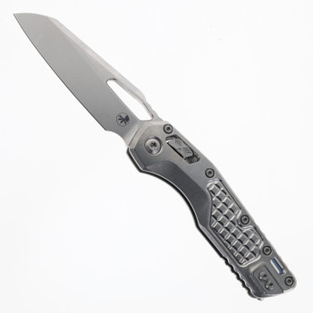 Microtech MSI Marfione Select Ram-Lock Folding Knife Stonewash Frag Handle with Blue Backspacer Titanium Stonewash M390MK Blade 210-10FRMS2