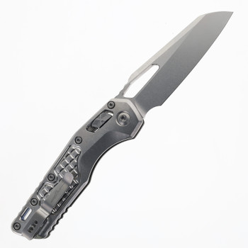 Microtech MSI Marfione Select Ram-Lock Folding Knife Stonewash Frag Handle with Blue Backspacer Titanium Stonewash M390MK Blade 210-10FRMS2