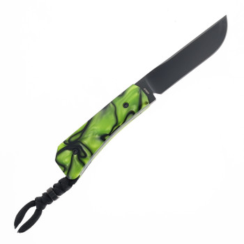 Jack Wolf Pioneer Fixed Blade Knife Kirinite Toxic Green Handle S90V Plain Edge Black DLC Finish