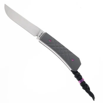 Jack Wolf Pioneer Fixed Blade Knife Dark Blast Titanium Cross Hatch 2 Handle S90V Drop Point Plain Edge Hand Satin Finish