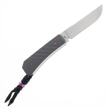 Jack Wolf Pioneer Fixed Blade Knife Dark Blast Titanium Cross Hatch 2 Handle S90V Drop Point Plain Edge Hand Satin Finish
