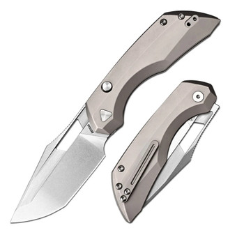 Artisan Cutlery Mousebird Folding Knife Gray Titanium Handle Clip Point Plain Edge Stonewash Finish 1889G-GY