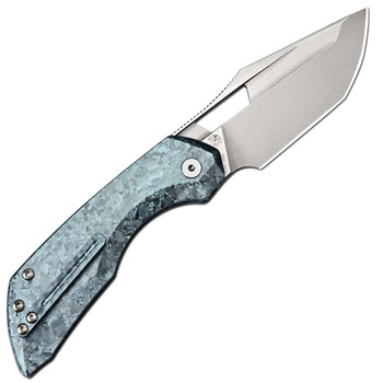 Artisan Cutlery Mousebird Folding Knife Blue Crystal Titanium Handle S35VN Clip Point Plain Edge Stonewash Finish 1889G-CBU