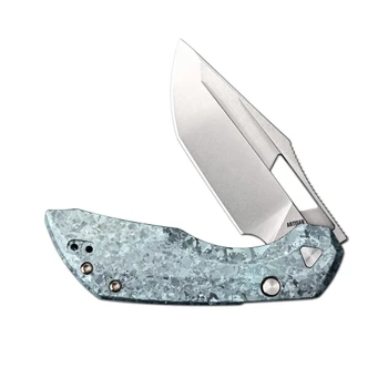 Artisan Cutlery Mousebird Folding Knife Blue Crystal Titanium Handle S35VN Clip Point Plain Edge Stonewash Finish 1889G-CBU