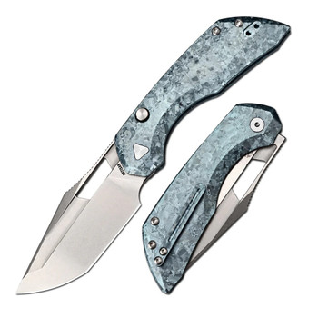 Artisan Cutlery Mousebird Folding Knife Blue Crystal Titanium Handle S35VN Clip Point Plain Edge Stonewash Finish 1889G-CBU