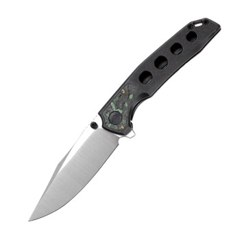 FerraMonster Valken Folding Knife Titanium With Toxic Storm FatCarbon Fiber Handle M390 Plain Edge Drop Point Plain Edge Belt Satin Finish FM23005-D
