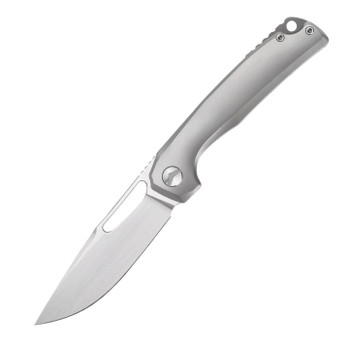 FerraMonster Ferrox Folding Knife Grey Titanium Handle M390 Plain Edge Hand Rubbed Satin Finish FM23006-A