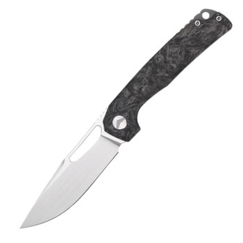 FerraMonster Ferrox Folding Knife Dark Matter Black FatCarbon Fiber Handle M390 Plain Edge Hand Rubbed Satin Finish FM23006-B