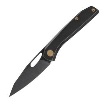 FerraMonster Xandros Folding Knife Black SW Titanium Handle S90V Plain Edge Black Stonewash Finish FM23007-B