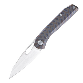 FerraMonster Xandros Folding Knife Tiger Stripe Flame Titanium Handle S90V Plain Edge Hand Satin Finish FM23007-C