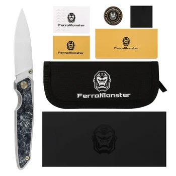 FerraMonster Urbangrip V2 Folding Knife Grey Titanium/Carbon Fiber Handle M390 Hand Rubbed Satin Finish FM23001-E