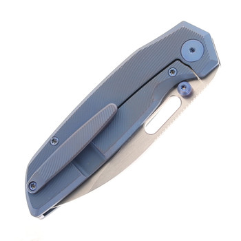 KnifeDaddyD Custom Anodized WMK Sailfin Folding Knife Dark Blue Titanium Handle Satin/Stonewashed Elmax Blade