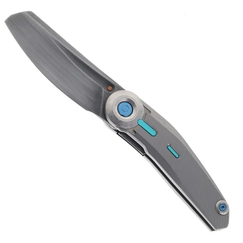 Reate VK-CLU Folding Knife Textured Gray Titanium Handle Hand Rubbed Acid Washed Elmax Blade
