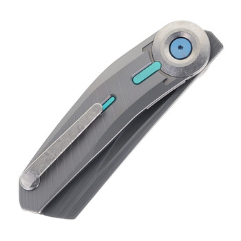 Reate VK-CLU Folding Knife Textured Gray Titanium Handle Hand Rubbed Acid Washed Elmax Blade