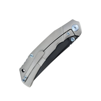 FerraMonster Reaver Folding Knife Beadblast Titanium Handle S90V Clip Point Plain Edge Black DLC Finish FM23010-B