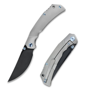 FerraMonster Reaver Folding Knife Beadblast Titanium Handle S90V Clip Point Plain Edge Black DLC Finish FM23010-B