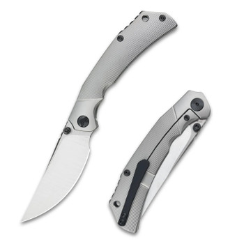 FerraMonster Reaver Folding Knife Beadblast Titanium Handle S90V Clip Point Plain Edge Belt Satin Finish FM23010-C