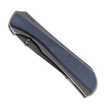 Piratech Knives Saga Folding Knife Black/Blue Ti/Richlite Handle S90V Plain Edge DLC Finish S02