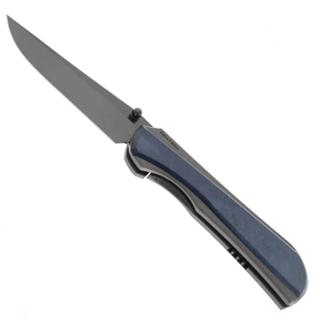 Piratech Knives Saga Folding Knife Black/Blue Ti/Richlite Handle S90V Plain Edge DLC Finish S02