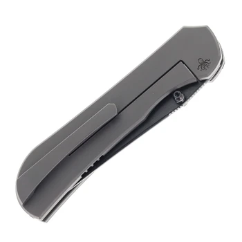 Piratech Knives Saga Folding Knife Black/Blue Ti/Richlite Handle S90V Plain Edge DLC Finish S02