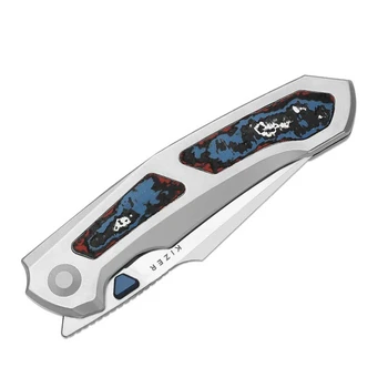 Kizer Feweed XL Folding Knife Titanium/Fat Carbon Nebula Handle S90V Harpoon Plain Edge Satin Finish Ki4694A2