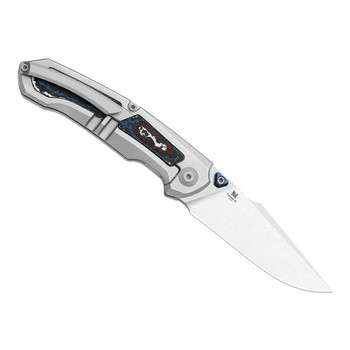 Kizer Feweed XL Folding Knife Titanium/Fat Carbon Nebula Handle S90V Harpoon Plain Edge Satin Finish Ki4694A2