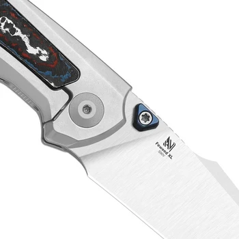 Kizer Feweed XL Folding Knife Titanium/Fat Carbon Nebula Handle S90V Harpoon Plain Edge Satin Finish Ki4694A2