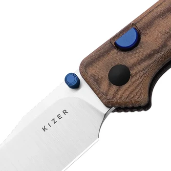 Kizer Nice Guy Folding Knife Brown Madder Micarta Handle AEB-L Clip Point Plain Edge Satin Finish V3011BCA1