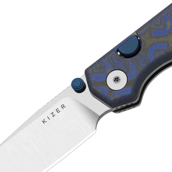 Kizer Begleiter 2.9 Folding Knife Blue Vortex Pattern Micarta Handle BD1N Drop Point Plain Edge Satin Finish V3458.2BDA1