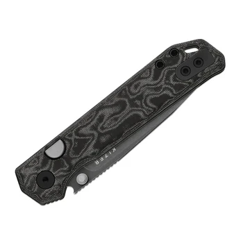 Kizer Begleiter 2.9 Folding Knife Black/White Vortex Pattern Micarta Handle BD1N Drop Point Plain Edge Gray PVD/Stonewash Finish V3458.2BDA2